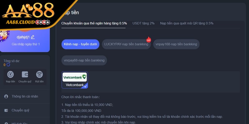Các điều kiện cần thiết để nạp tiền AA88 