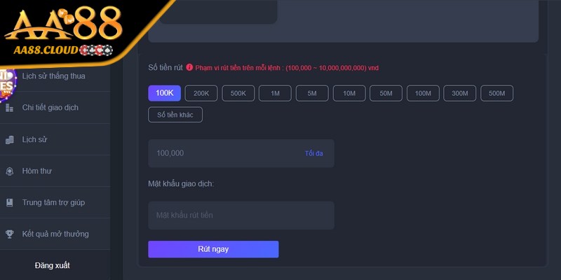 Người chơi cần phải ghi nhớ các lưu ý khi rút tiền AA88